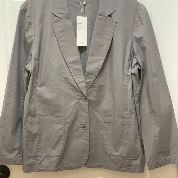 NWT 248.00 EILEEN FISHER Stretch Poplin Blazer NOTCHED COLLAR JACKET ZINC